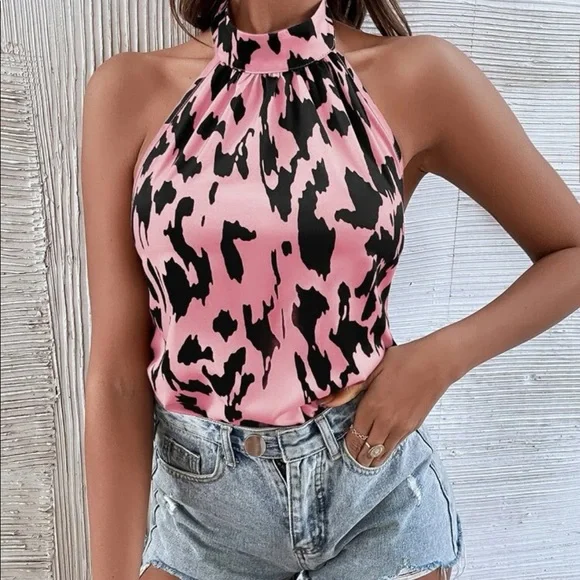 Boho leopard print open back halter top rust brown - Picture 4 of 16